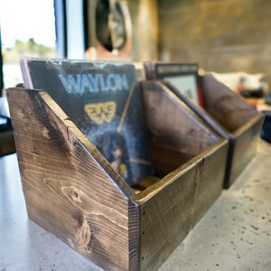 Vinyl Record Storage Crate 12” Deep | Front Flip Reclaimed Wood Album Display | Solid Wood LP Collection Box | Fully Assembled |