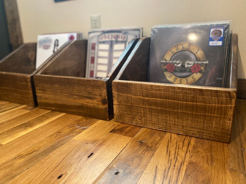 Reclaimed Wood Record Storage Rustic Vinyl Display Crate LP Collection Box Organization Man Cave Deco Home decor Handcrafted image 2