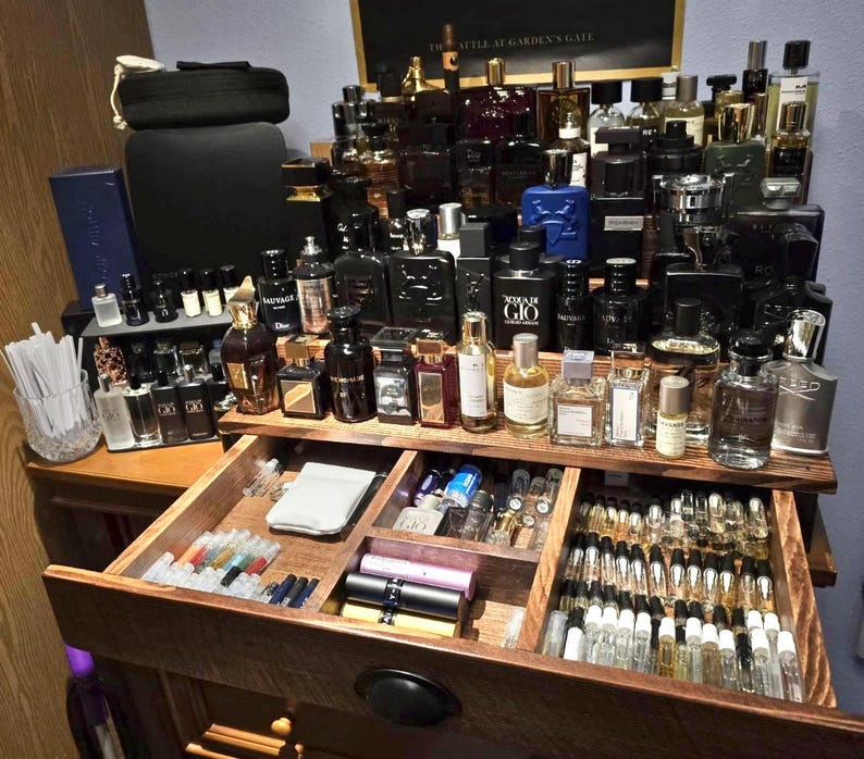 Perfumer Drawer Deep Shelf Cologne and Perfume Display Rack With Storage Drawer ...