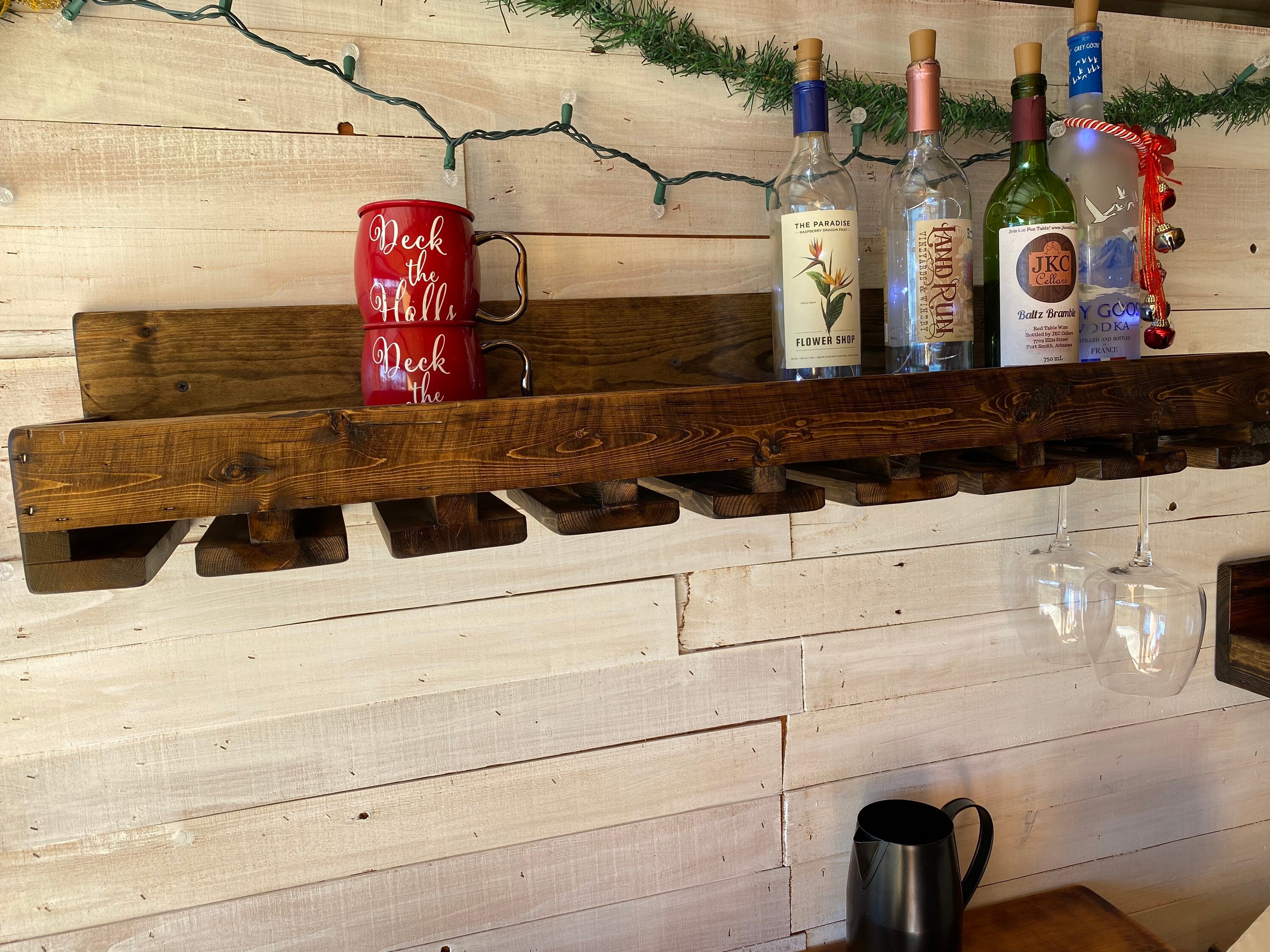 Floating shelf with wine glass rack Reclaimed wood stemware Etsy