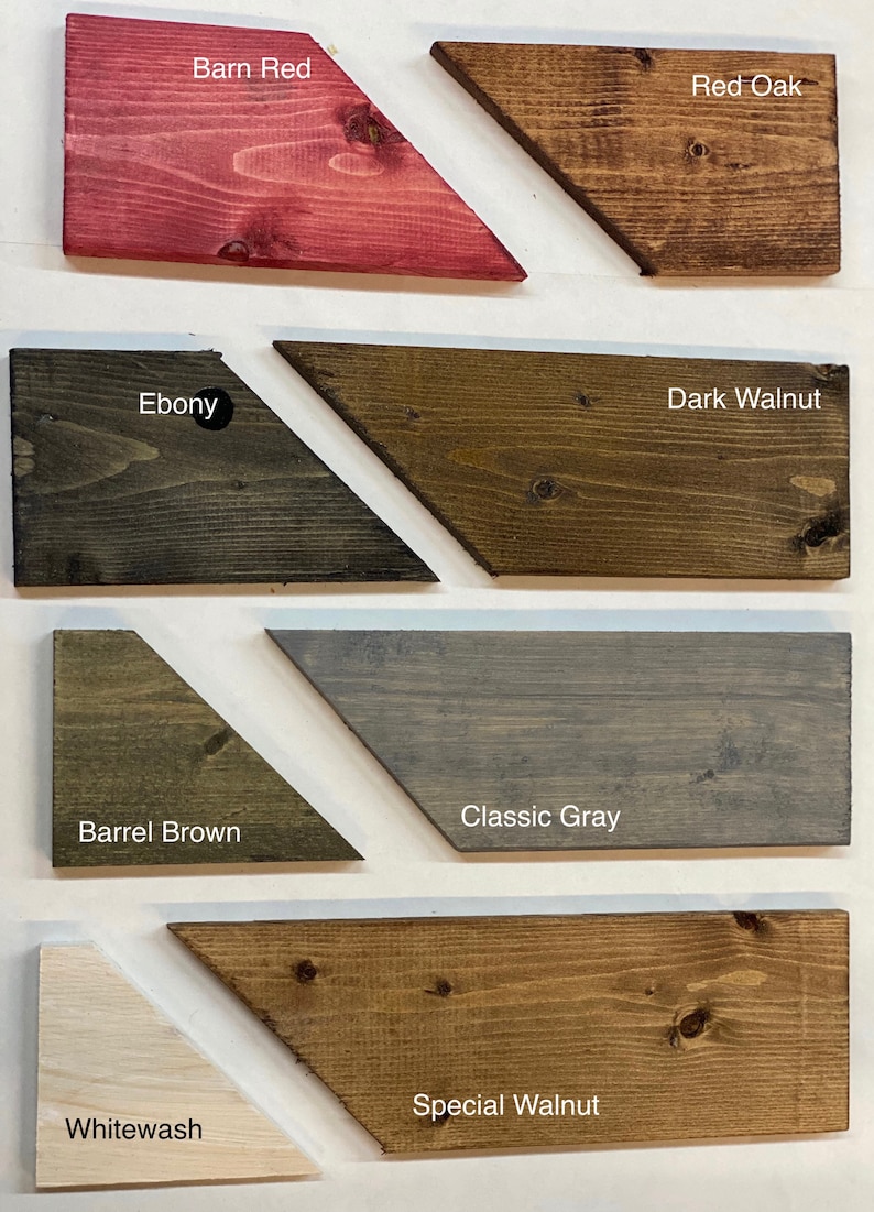 Photo of available finishes for Rustic Ranch Creations.