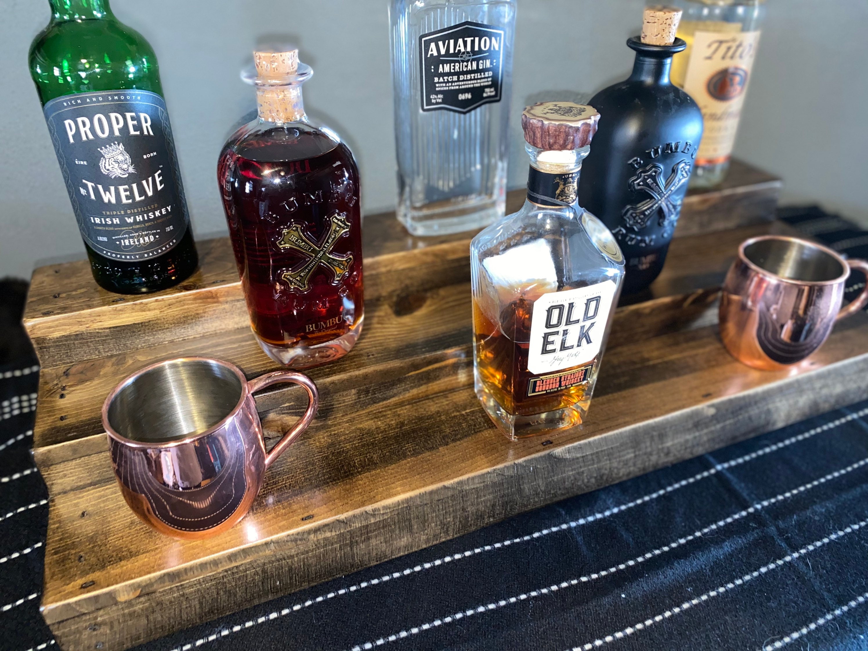 Tiered Bar Shelf Low Rise | Reclaimed Wood Liquor Bottle Display | Rustic Whiskey Shelf | Compact Bar Storage | Decor | 3.75” Deep Shelves