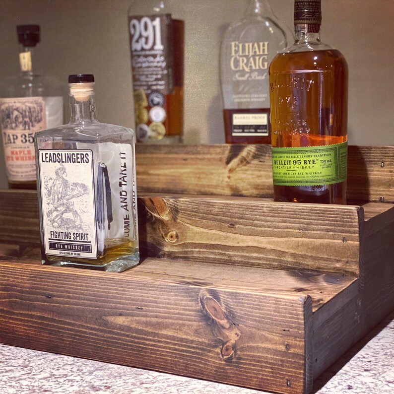 Tiered Bar Shelf Rustic Liquor Bottle Display Reclaimed Etsy