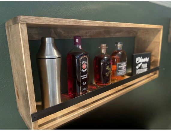 Étagère De Présentation Pour Bouteilles - 2 Niveaux - En Bois - Pour 6 Bouteilles (whisky, Sirop, Liqueur) - Dimensions 27x22x16 Cm - Style Rétro