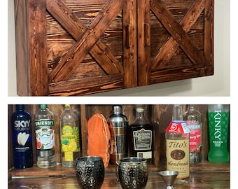 Rustic Murphy Bar Liquor Cabinet | Wine Rack | Wall Mounted Home Bar | Whiskey Shelf