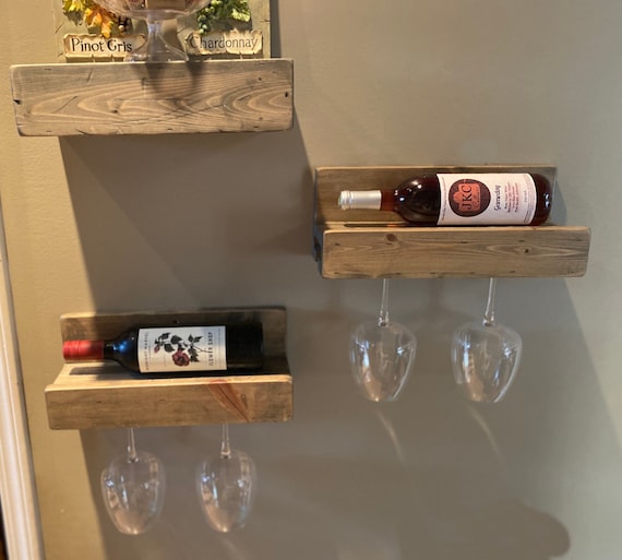 Botellero de madera para pared con soporte para copas marrón completamente  montado estante para botellas de vino y copas de vino -  México