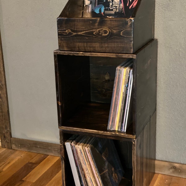 Vinyl Record Storage Cube | Stackable Record Crate | Record Player Stand | Record Display | Reclaimed Wood Cube | Shipped Fully Assembled |