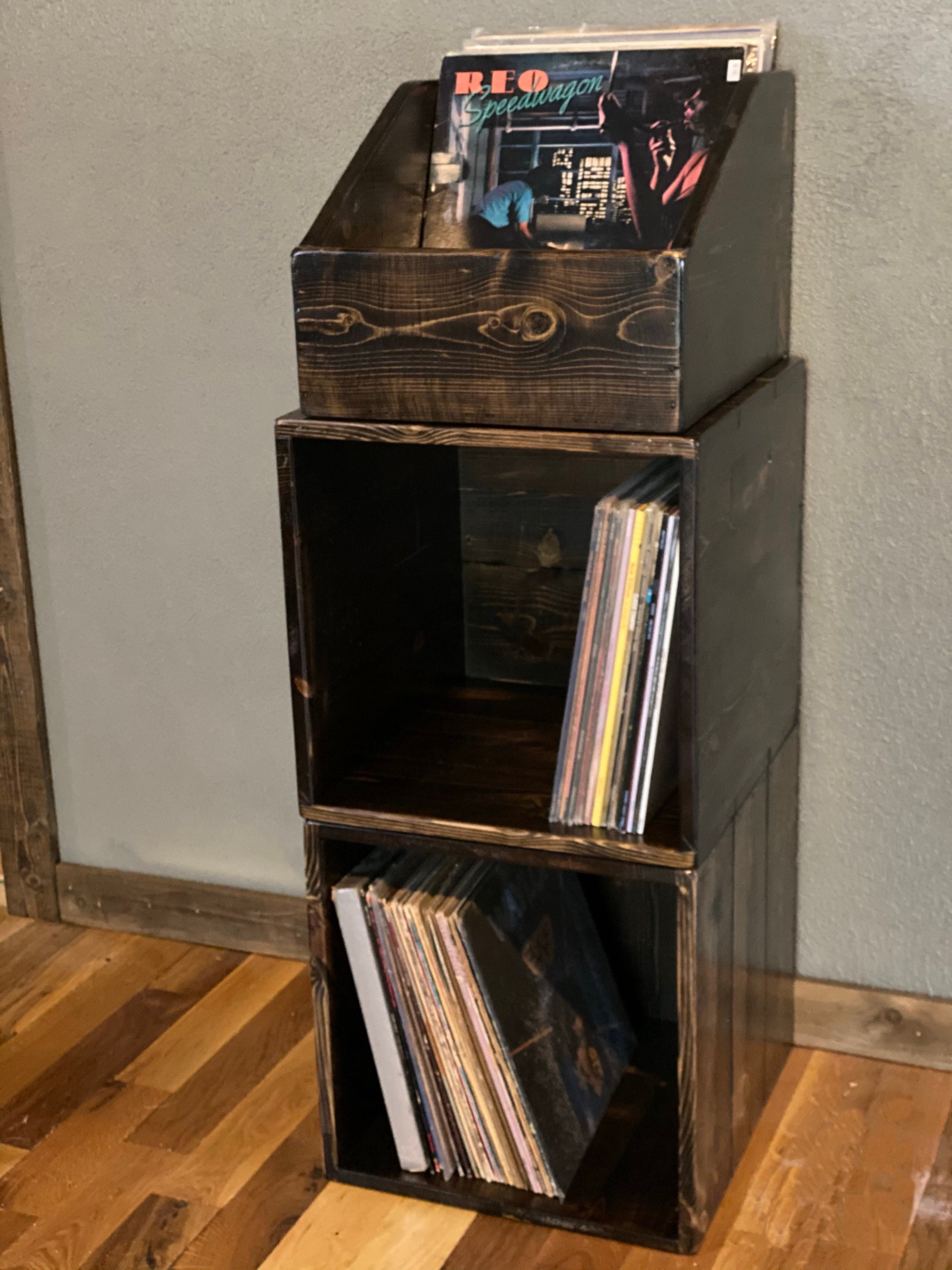 Charcoal Black Vinyl Record Album Storage Cube and Stackable Shelf