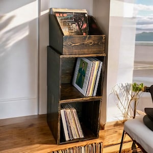 Vinyl Record Storage Cube | Stackable Record Crate | Record Player Stand | Record Display | Reclaimed Wood Cube | Shipped Fully Assembled |