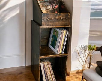 Vinyl Record Storage Cube | Stackable Record Crate | Record Player Stand | Record Display | Reclaimed Wood Cube | Shipped Fully Assembled |
