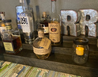 Tiered Bar Shelf Low Rise | Reclaimed Wood Liquor Bottle Display | Rustic Whiskey Shelf | Compact Bar Storage | Decor | 3.75” Deep Shelves