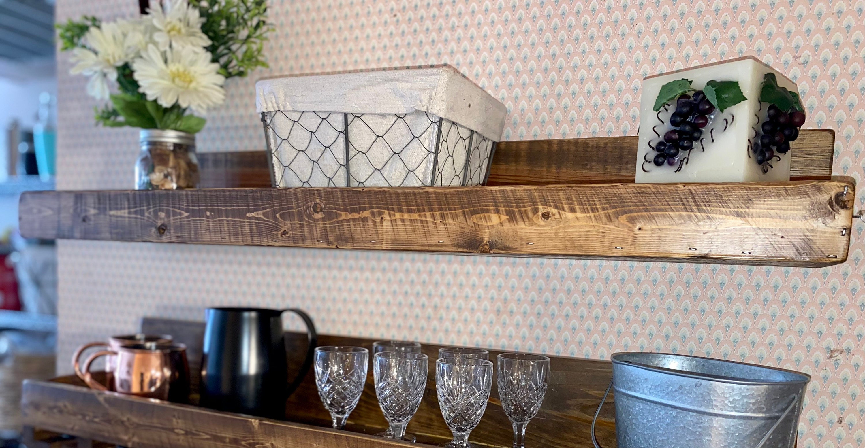 Reclaimed Wood Floating Bar Shelves 8 Deep Rustic Ledge Etsy