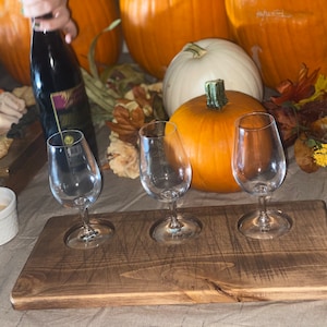 Rustic Large Pour Flight and Mini Charcuterie with (3) 7oz INAO Lead-Free Crystalline Glasses | Wine Tasting | Whiskey Flight | Nosing Glass