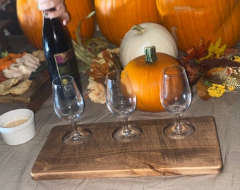 Rustic Large Pour Flight and Mini Charcuterie with (3) 7oz INAO Lead-Free Crystalline Glasses | Wine Tasting | Whiskey Flight | Nosing Glass