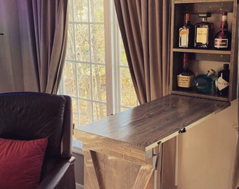 Rustic Murphy Bar Table | Drop Down Table | Dry Bar | Murphy Desk | Hidden Liquor Cabinet | Bar Shelf |