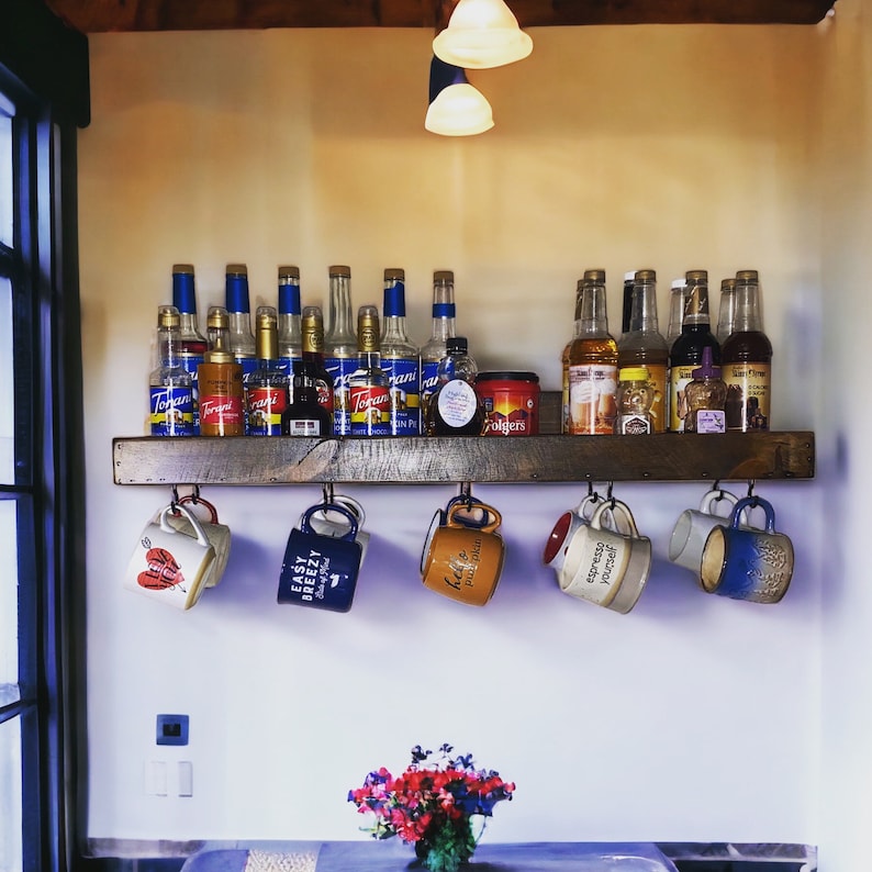Rustic Mug Rack Rustic Coffee Mug Rack With Shelf | 8” Deep Shelf Space | Reclaimed ...