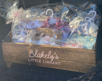 Large Footed Book Bin Reclaimed Wood Book Box Baby Shower Gift