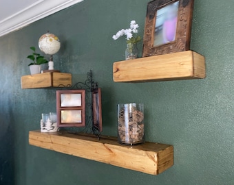 Floating Reclaimed Wood Shelves | 6” Deep Solid Wood Farmhouse Shelf | Handcrafted Rustic Wood Mantel
