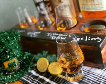Whiskey Flight Crate | Glencairn Flight Tray | Reclaimed Wood Bourbon Tasting Tray | Glencairn Caddy with Chalkboard | Crate Only