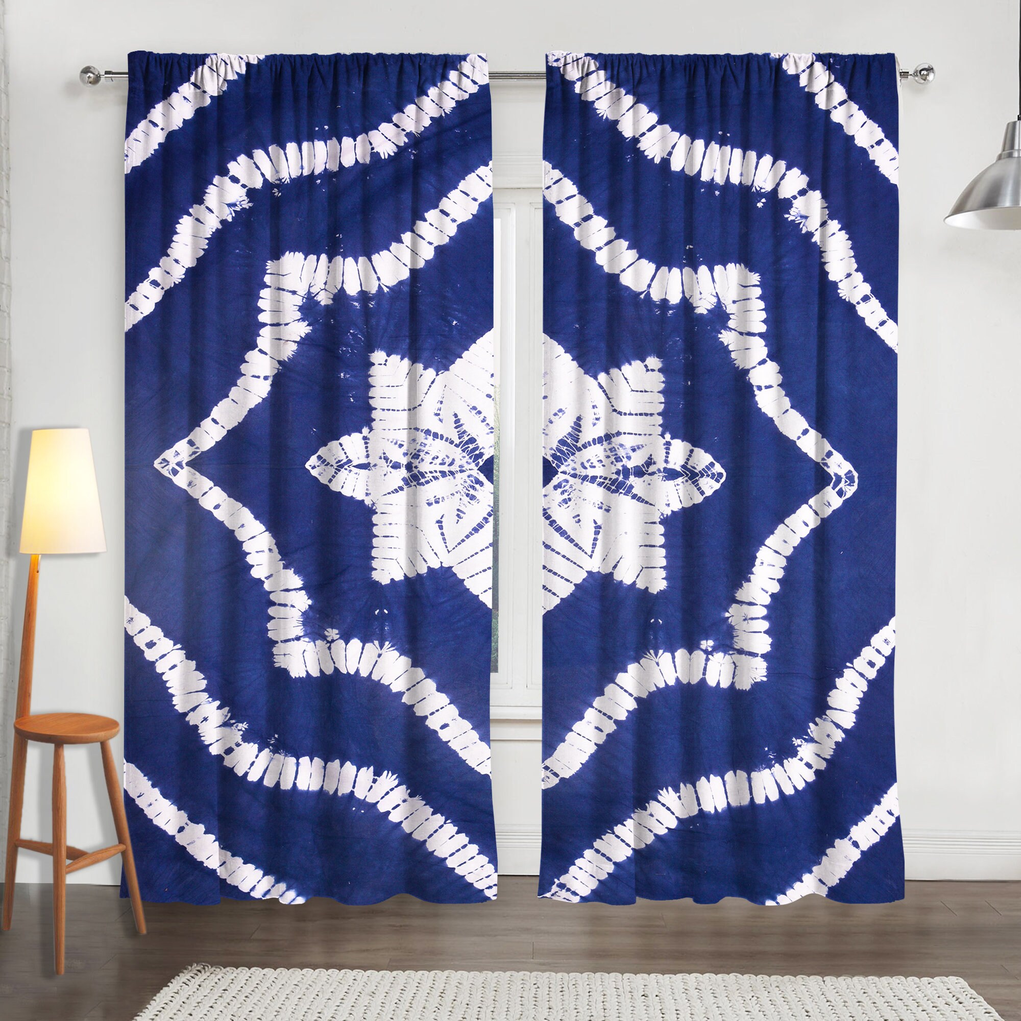 Blue and White Bohemian Curtain Boho Decor Bacch curtains Etsy