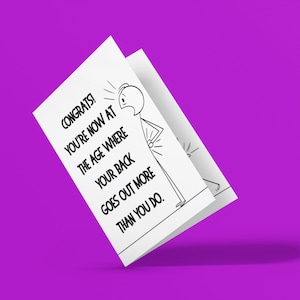 Funny Birthday Card, Greeting Cards for Birthday, Humorous Congrats Greeting Card Set, Age-related Birthday Card, Back Goes Out More Than