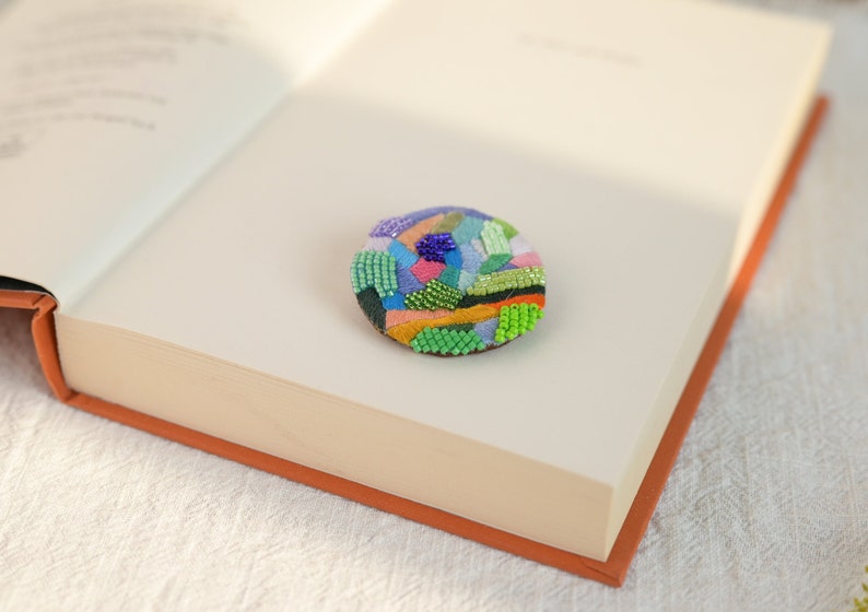 Beaded Embroidered Brooch,Hand Embroidered Brooch,Geometric Brooch,Beaded Brooch,Textile Art Jewlery.Textile pin image 5