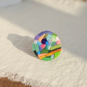 Beaded Embroidered Brooch,Hand Embroidered Brooch,Geometric Brooch,Beaded Brooch,Textile Art Jewlery.Textile pin image 7