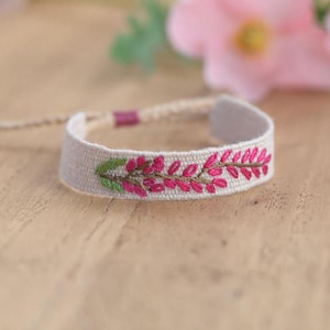 Embroidery Handwoven Bracelet,Embroidered Bracelet,Textile Art Jewlery,Flora Embroidery Bracelet,Linen Bracelet,Loom Bracelet