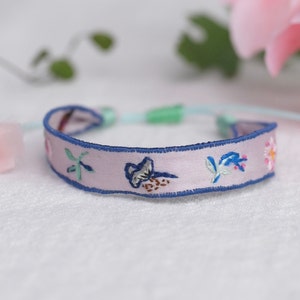 Silk bracelet,Embroidery bracelet,Floral embroidery bracelet