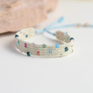 Crystal Handwoven Bracelet,Bead Bracelet,Silk Woven Bracelet,Handmade Loom Bracelet,Boho chic,Textile Jewelry,Woven Bead Bracelet,