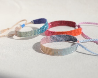 Handgeweven armband met ombre-zijde: metalen boho-textielsieraden