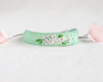 Silk Embroidered Bracelet: Floral Textile Art Jewelry