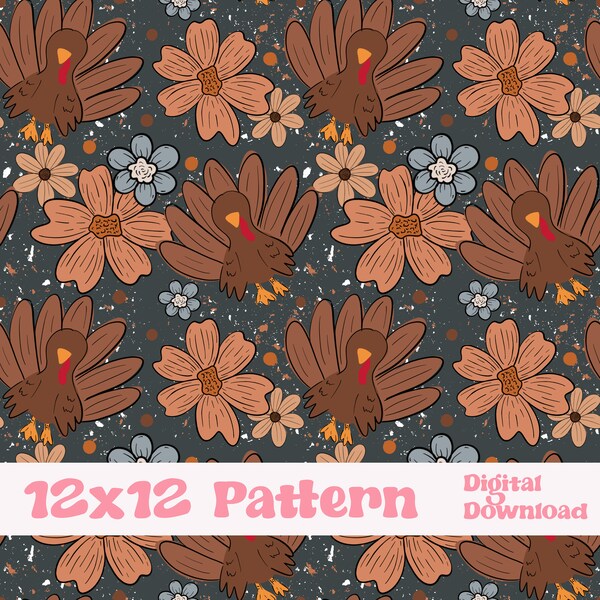 Turkey Digital Patterns, Seamless Pattern, Thanksgiving digital paper, turkey png, fabric pattern