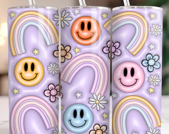 Tumbler Wrap, Happy face cup,3D puff tumbler happy face cup wrap, digital download for sublimation