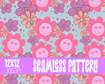 Smiley floral digital seamless pattern