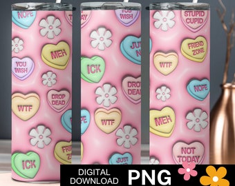 3D puff tumbler wrap, 20 oz tumbler cup wrap, sublimation tumbler wrap, heart tumbler wrap, valentines cup wrap, sublimation png,