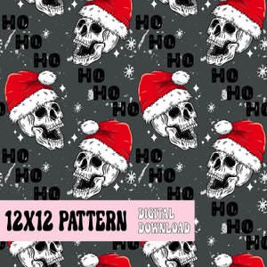 Christmas skeleton Digital Patterns, Seamless Pattern, Christmas digital paper, skull png, fabric pattern, Christmas hat skull