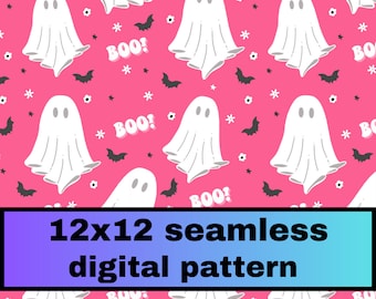 Halloween digital pattern, digital ghost pattern, ghost seamless, seamless pattern, pink spooky, digital paper, turkey png, fabric pattern