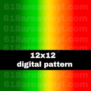 May include: A digital pattern with a gradient of green, yellow, orange, and red colors. The pattern is 12 inches by 12 inches and includes the text "618areavinyl.com" repeated five times.