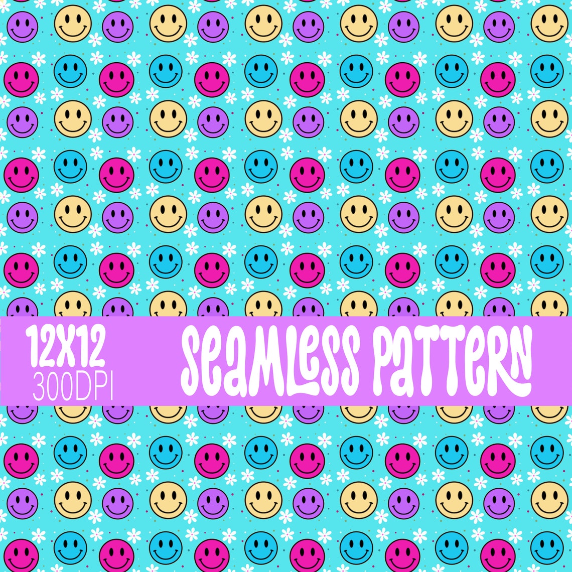 Happy Face Seamless Pattern, Smiley Face, Sublimation Design, Digital ...