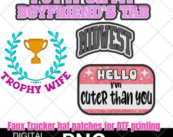 Trophy wife patch, digital download faux embroidery patch bundle, patch bundle. faux embroidery, trucker hat patches