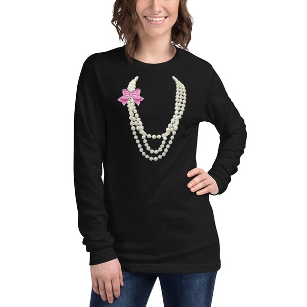 Pearls Long Sleeve, Matching, Hudson Farley, Pearls, Pearls and Chucks, Kamala, Pearl Necklace, Jewelry, Bows, Pink Bow, Women’s Shirt