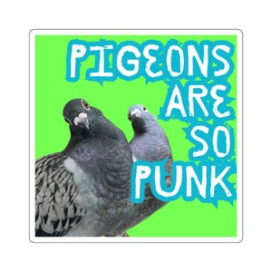 Punk Pigeon Square Stickers - Fun Laptop Decals, Unique Gifts for Bird Lovers, Quirky Home Decor, Hipster Style, Colorful Sticker Art