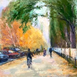 Cartina na cena original do ano. Октябрь em городе. Городской ландшафт. Carta de tamanho grande, 60x80 cm.