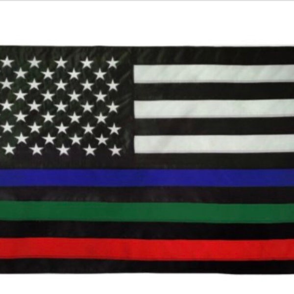 Embroidered Thin Blue-Green-Red Line Flag