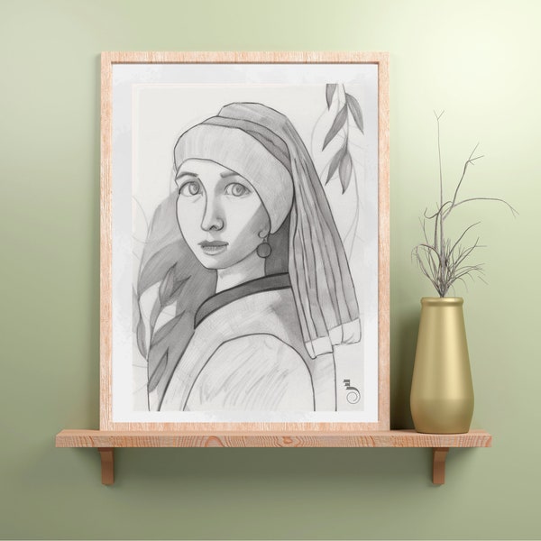 Girl with a Pearl Earring Drawings Coloring Page Painting Johannes Vermeer Printable Art Home Decor Wall Art Printable digital designs Gifts