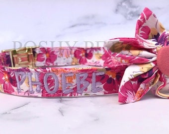 Dog Collar, Embroidered Dog Collar, Personalized Dog Collar, Engraved Dog Collar, Dog Collars, Floral