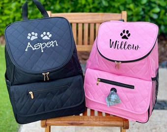 Personalized Pet Bag, Pet Tote, Dog Travel Bag, Dog Owner, Pet Backpack Travel Bag, Pet Bag with BOWLS, New puppy, Puppy Shower Gift