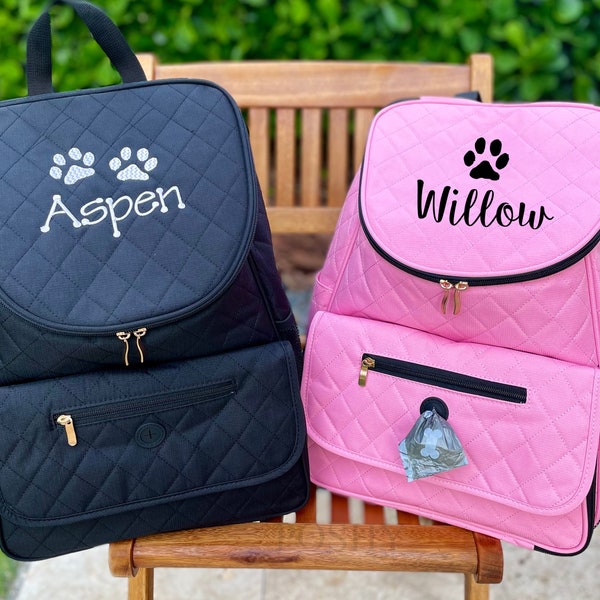 Personalized Pet Bag, Pet Tote, Dog Travel Bag, Dog Owner, Pet Backpack Travel Bag, Pet Bag with BOWLS, New puppy, Puppy Shower Gift
