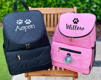 Personalized Pet Bag, Pet Tote, Dog Travel Bag, Dog Owner, Pet Backpack Travel Bag, Pet Bag with BOWLS, New puppy